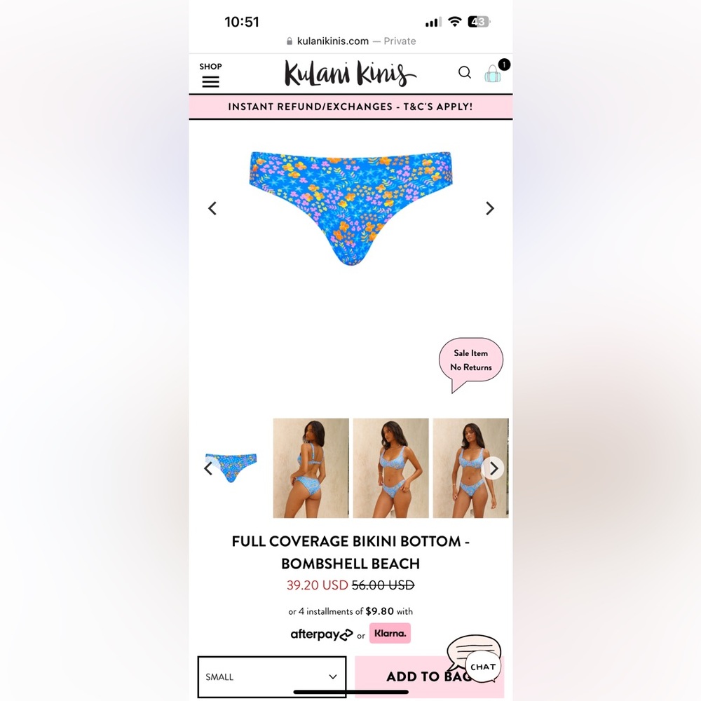 Kulani Kini - “Bombshell” bottoms (Size S).  Full coverage. NWT.